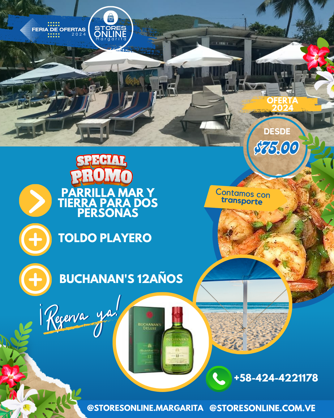 Toldo de Playero, Parrilla de Mariscos Para Dos Personas Buchanan's 12años